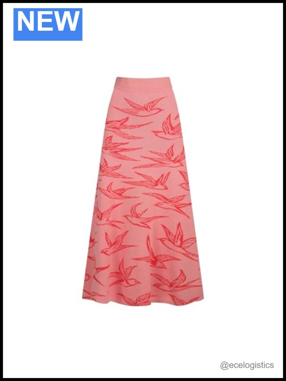 Womens 1960s Retro A-Line Cotton Knit Midi Skirt High Waist Birds Pattern Casual
